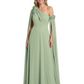 One Shoulder Mother of the Bride Dress Asymmetrical Cape Sleeve Gown with Floral