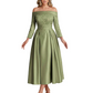 Off Shoulder Mother of the Bride Dress Tea-Length Satin Gown with Lace Applique