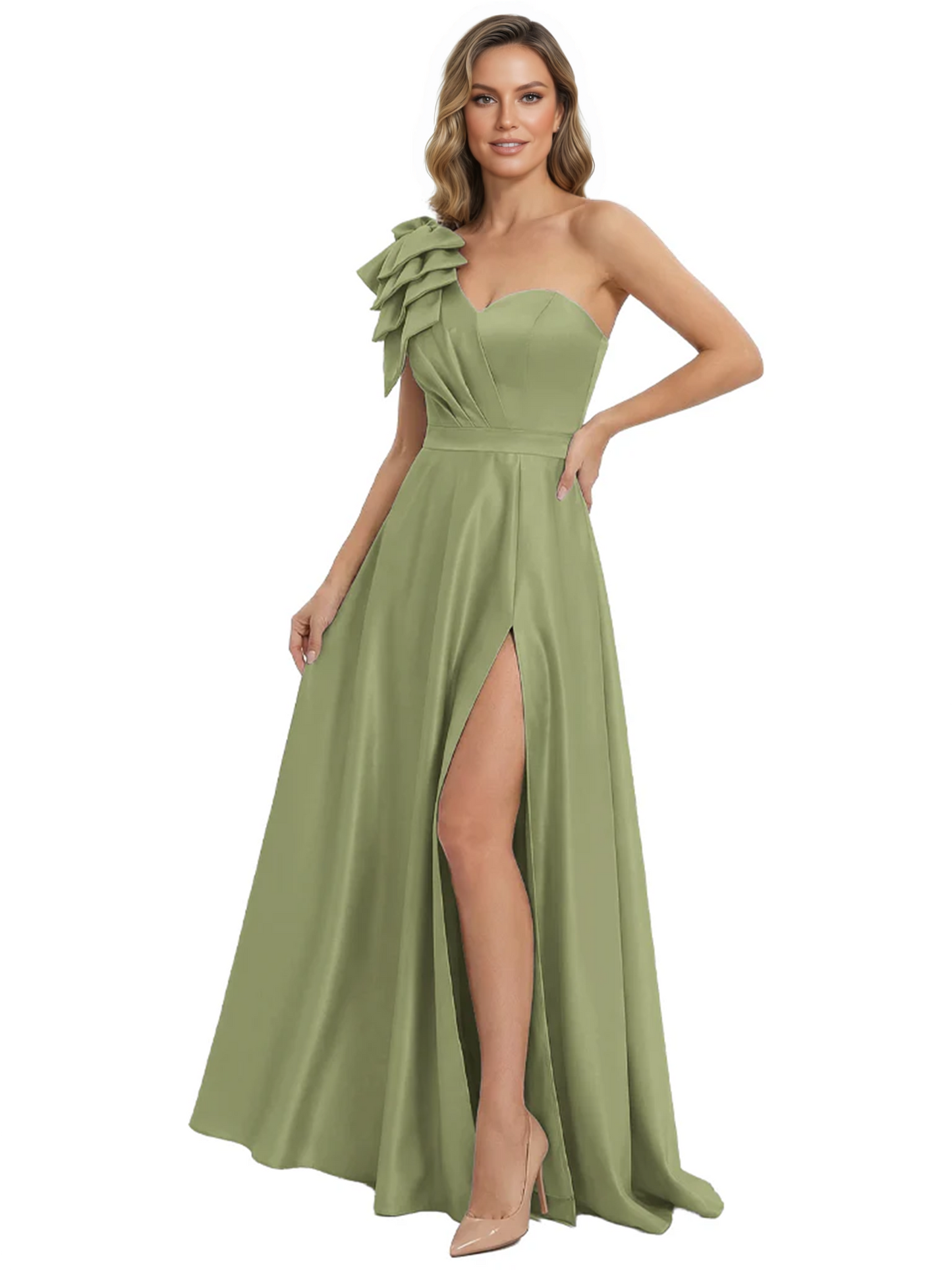 Elegant Mother of the Groom Dress A-Line Satin Formal Gown with High Slit Ruched Bodice