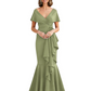 Satin Mother of the Bride Dress with Cascading Ruffles and Mermaid Tail V-Neck