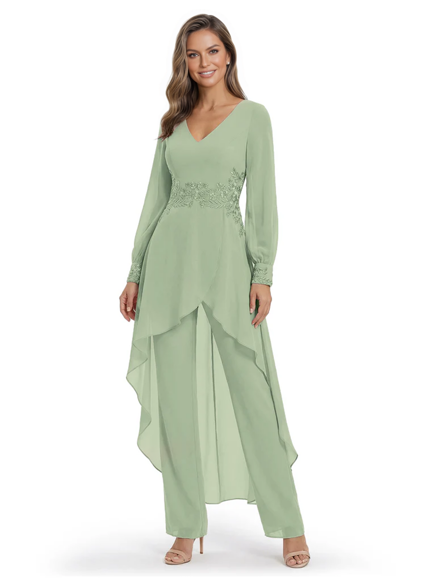 Luxury Black Formal Trousers Set High-Low Chiffon Top with Sparkling Beaded Detail