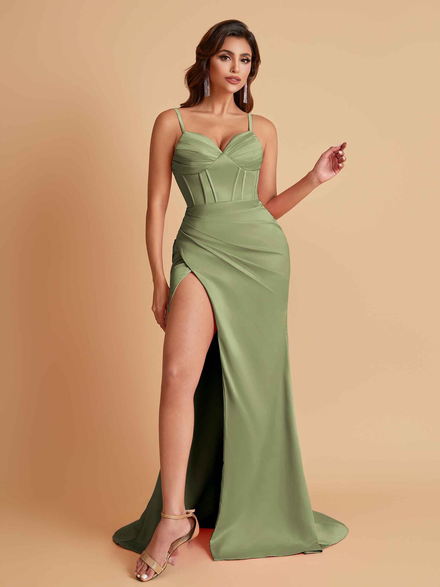 Simple Soft Satin Mermaid V-neck Floor-Length Mermaid Bridesmaid Dresses