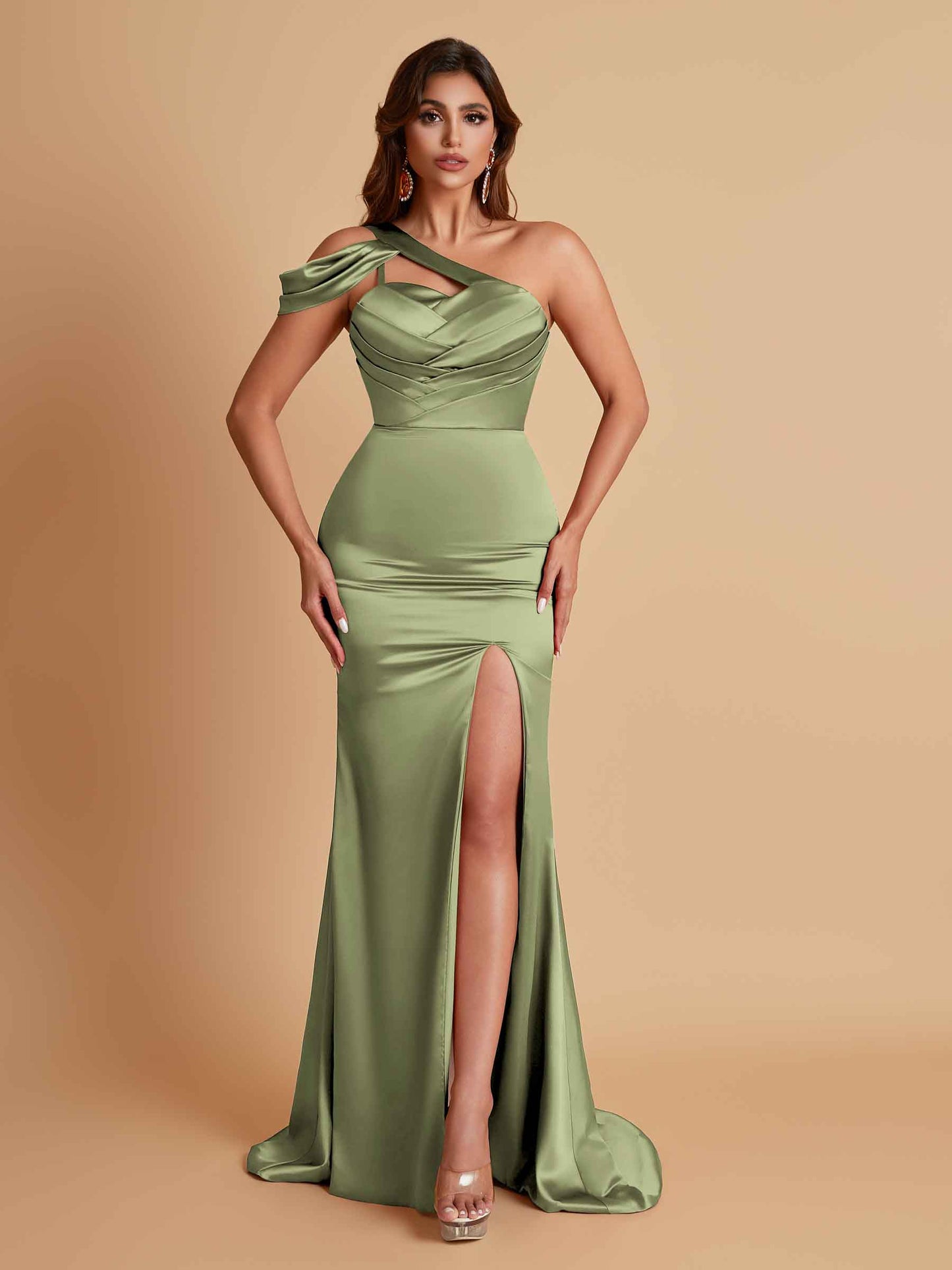 Elegant Soft Satin Sweetheart One Shoulder Side-Slit Mermaid Bridesmaid Dresses