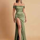 Sexy Off the Shoulder Soft Satin Side Slit Floor-Length Mermaid Bridesmaid Dresses