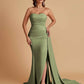 Simple Soft Satin Mermaid Strapless Floor-Length Mermaid Bridesmaid Dresses