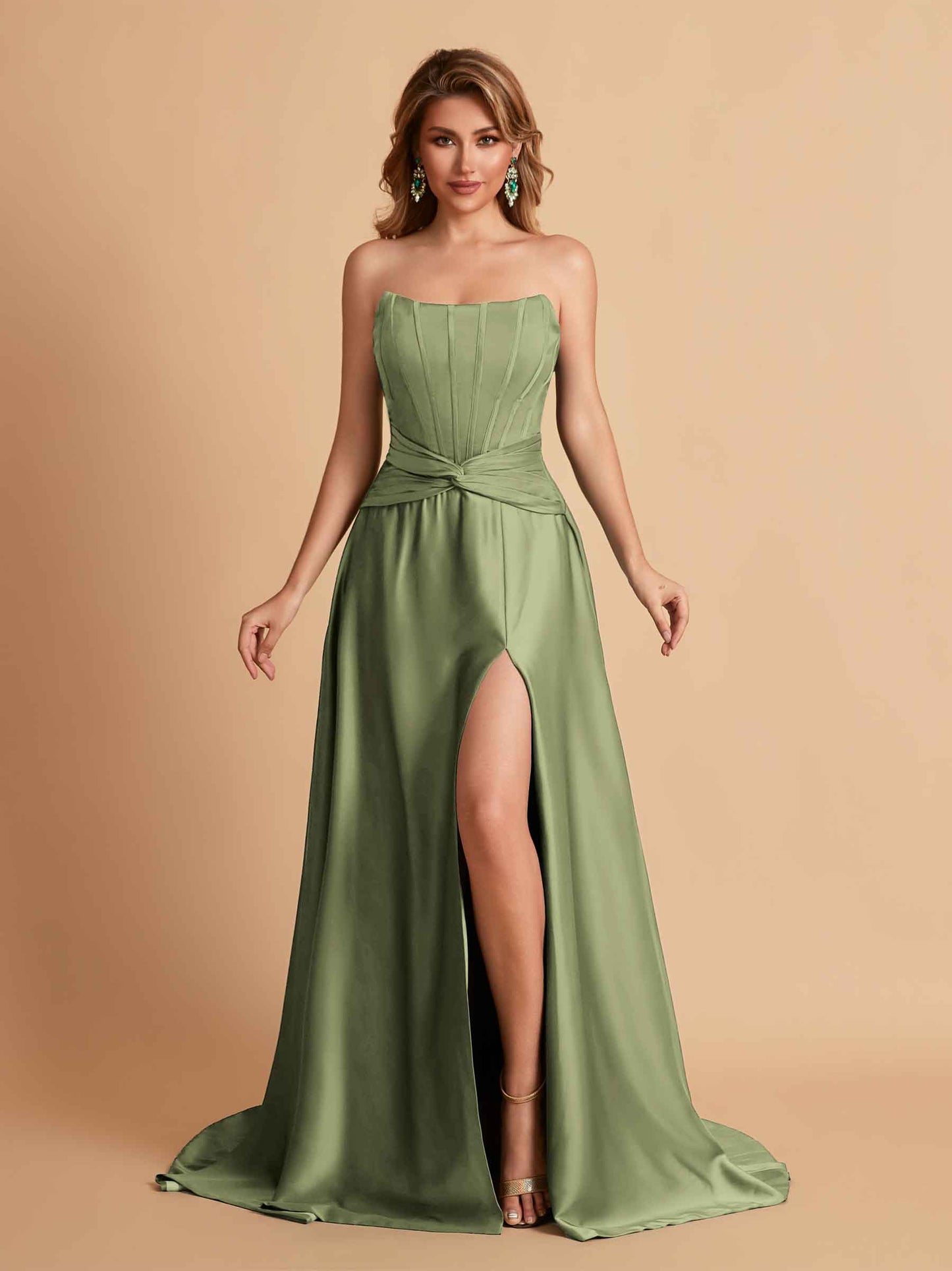 Elegant Satin Sweetheart A-Line Side Slit Floor Length Bridesmaid Dresses