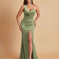 Gorgeous One Shoulder Soft Satin Side Slit Floor-Length Mermaid Bridesmaid Dresses