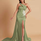 Elegant Soft Satin Sweetheart One Shoulder Side-Slit Mermaid Bridesmaid Dresses