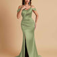 Sexy Soft Satin Mermaid Off Shoulder Side Slit Floor-Length Mermaid Bridesmaid Dresses