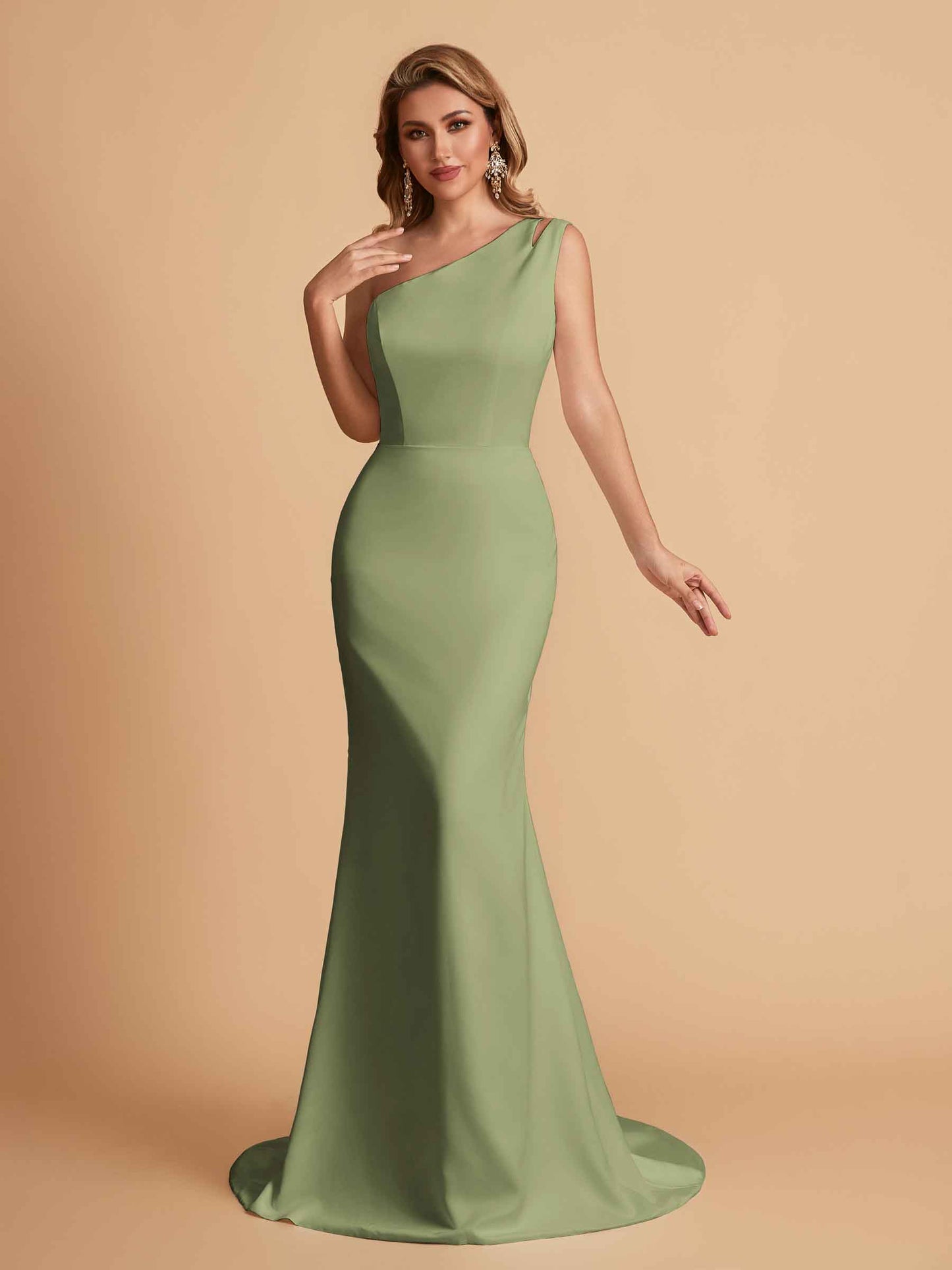 Elegant Satin One Shoulder Mermaid Side Slit Floor Length Bridesmaid Dresses