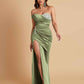 Sexy Soft Satin Mermaid One Shoulder Side Slit Floor-Length Mermaid Bridesmaid Dresses