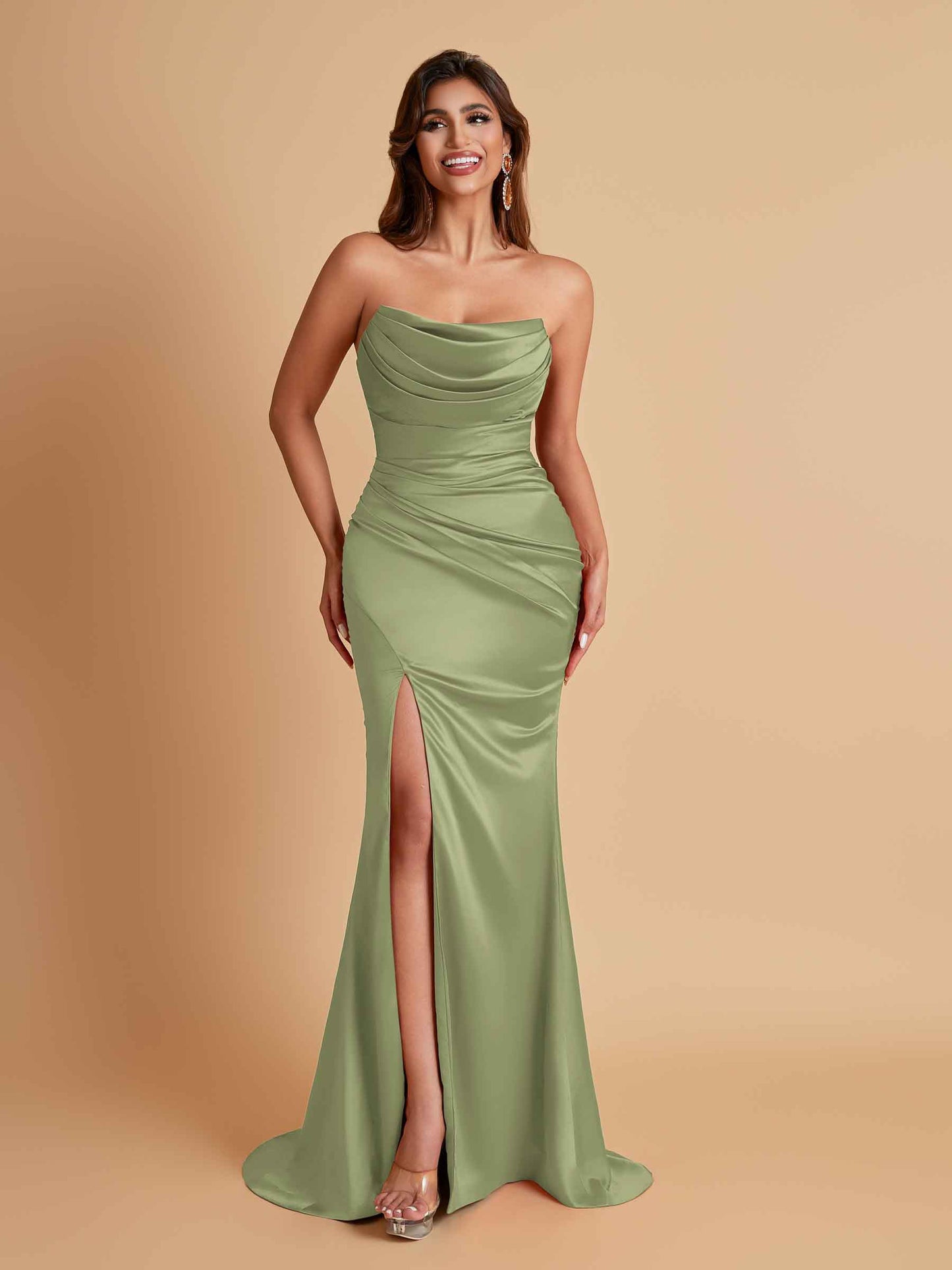 Sexy Soft Satin Mermaid Side Slit Floor-Length Mermaid Bridesmaid Dresses