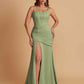 Sexy Soft Satin Mermaid Spaghetti Straps Side Slit Floor-Length Bridesmaid Dresses