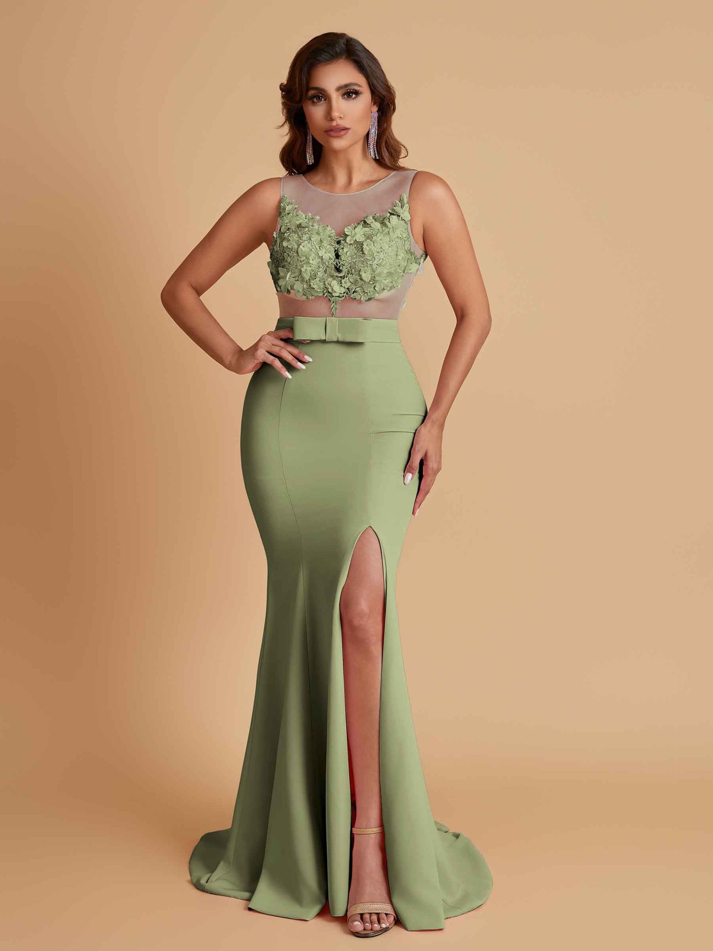 Sexy Soft Satin Mermaid Illusion Side Slit Floor-Length Bridesmaid Dresses Online