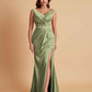 Elegant V Neck Soft Satin Side Slit Floor-Length Mermaid Bridesmaid Dresses