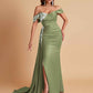 Elegant Soft Satin Mermaid Off Shoulder Floor-Length Mermaid Bridesmaid Dresses