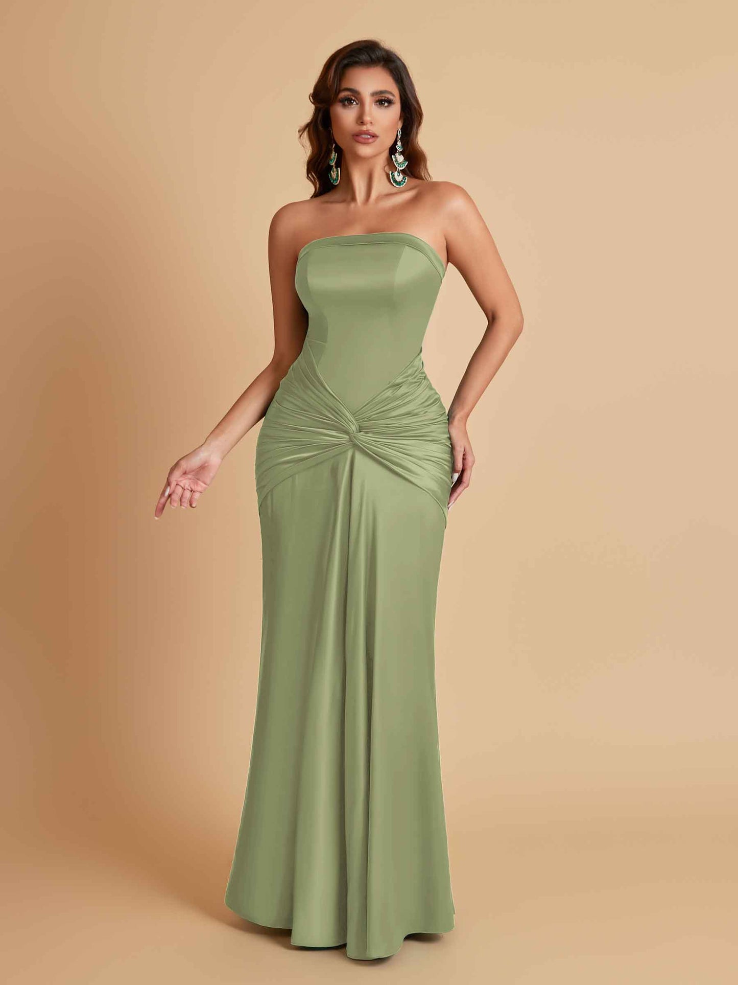 Sexy Soft Satin Mermaid Strapless Floor-Length Mermaid Bridesmaid Dresses