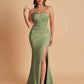Sexy Soft Satin Mermaid Spaghetti Straps Side Slit Floor-Length Bridesmaid Dresses