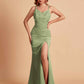 Sexy Satin V-neck Side Slit Mermaid Floor Length Bridesmaid Dresses