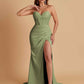 Elegant Soft Satin Mermaid V-neck Side Slit Floor-Length Bridesmaid Dresses Online