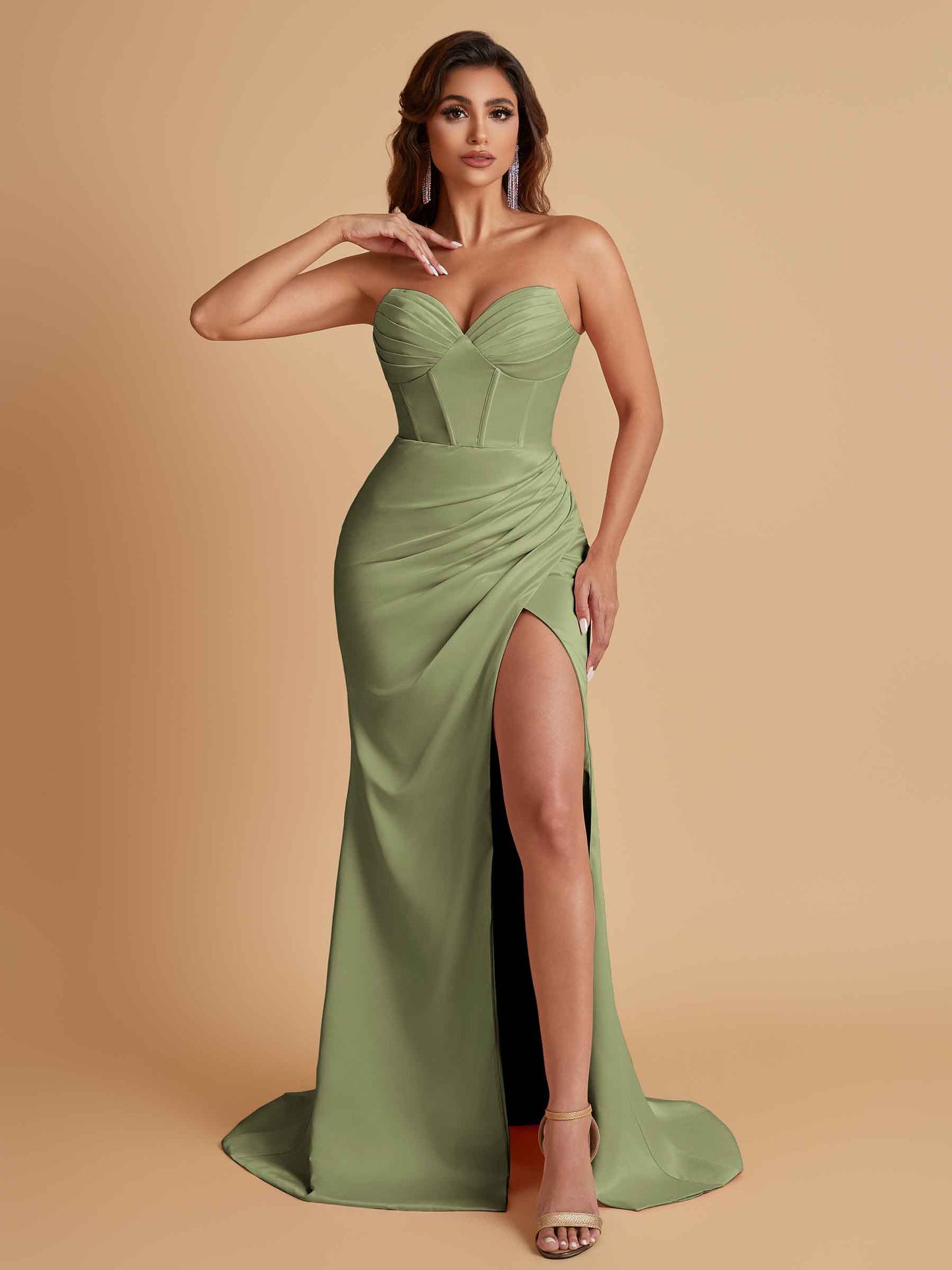 Elegant Soft Satin Mermaid V-neck Side Slit Floor-Length Bridesmaid Dresses Online