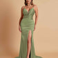 Sexy Soft Satin V-neck Spaghetti Strap Side-Slit Mermaid Bridesmaid Dresses