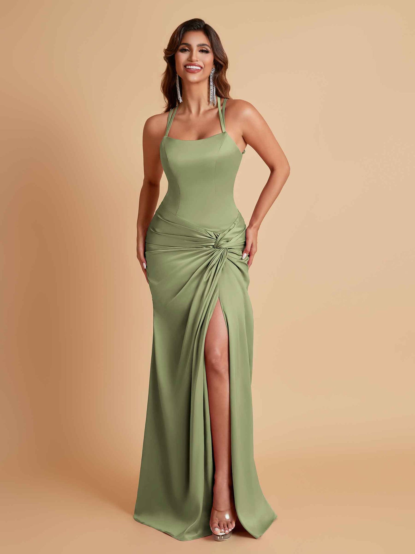 Gorgeous Square Criss Cross Soft Satin Side Slit Floor-Length Mermaid Bridesmaid Dresses