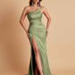 Gorgeous Strapless Soft Satin Side Slit Floor-Length Mermaid Bridesmaid Dresses