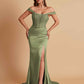 Sexy Soft Satin V-neck Off-the-shoulder Strapless Side-Slit Mermaid Bridesmaid Dresses