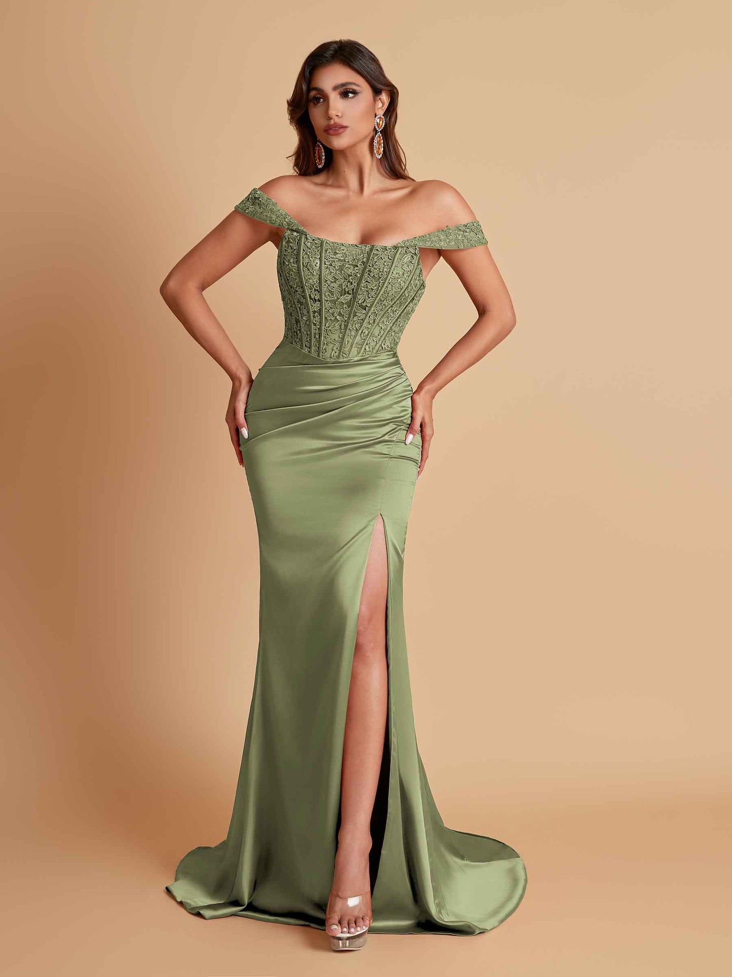 Sexy Soft Satin V-neck Off-the-shoulder Strapless Side-Slit Mermaid Bridesmaid Dresses