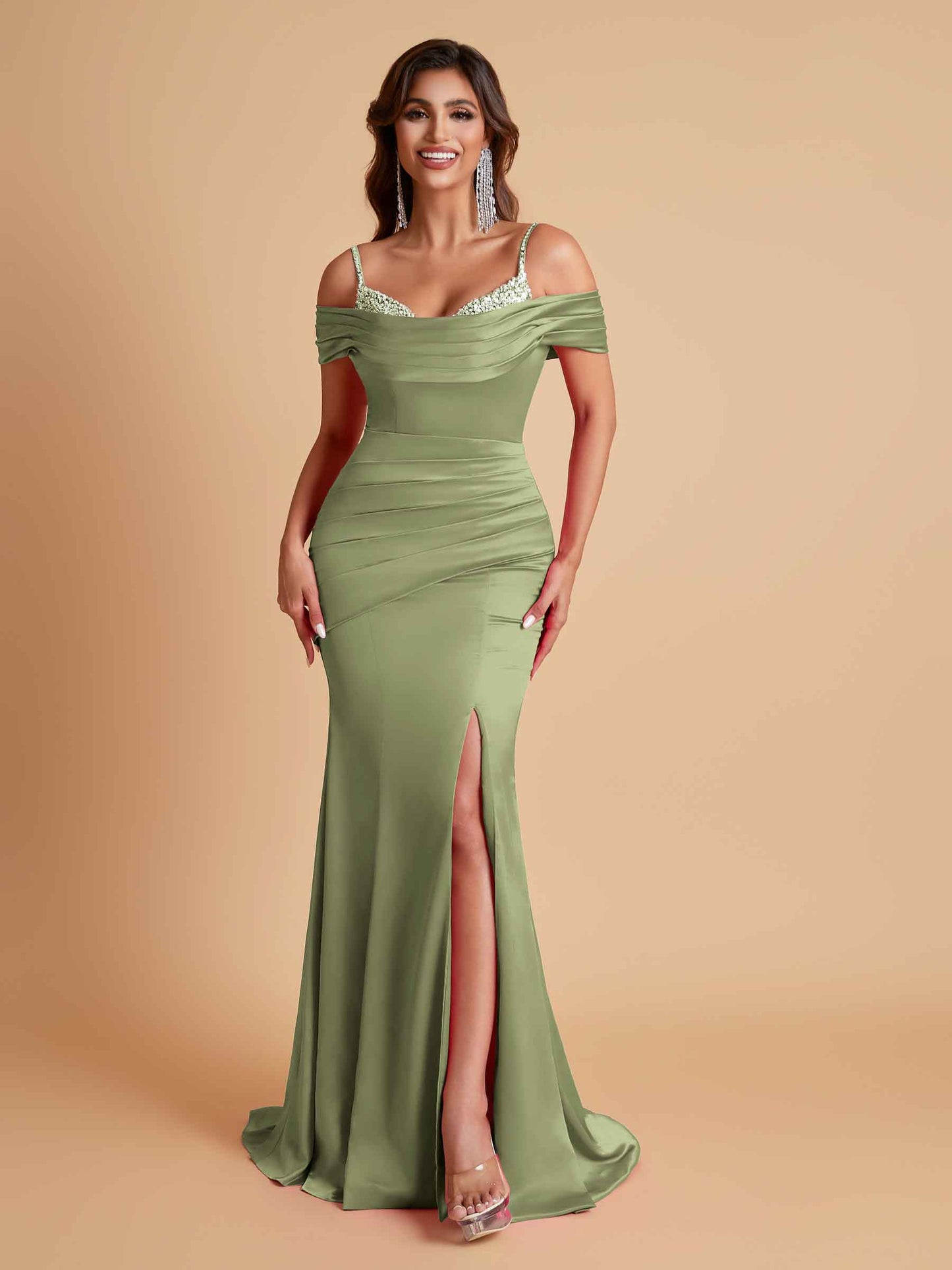 Elegant Soft Satin Mermaid Spaghetti Straps Floor-Length Mermaid Bridesmaid Dresses