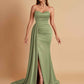 Elegant Soft Satin Sweetheart Strapless Side-Slit Mermaid Bridesmaid Dresses