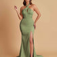 Elegant Soft Satin Mermaid Halter Side Slit Floor-Length Bridesmaid Dresses Online