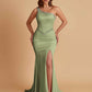 Sexy Soft Satin Mermaid One Shoulder Side Slit Beading Floor-Length Bridesmaid Dresses Online