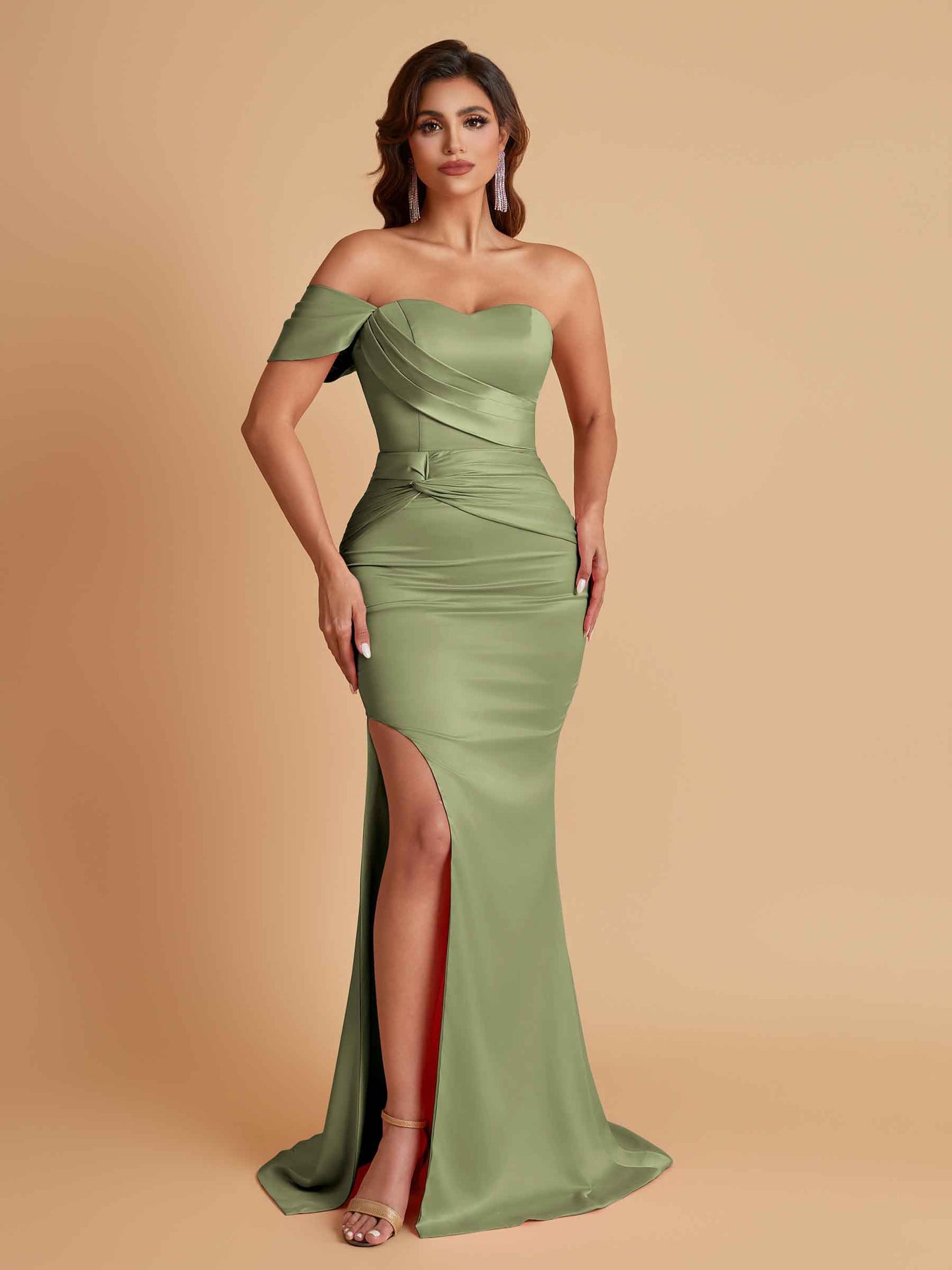Sexy Soft Satin Mermaid One Shoulder Floor-Length Mermaid Bridesmaid Dresses