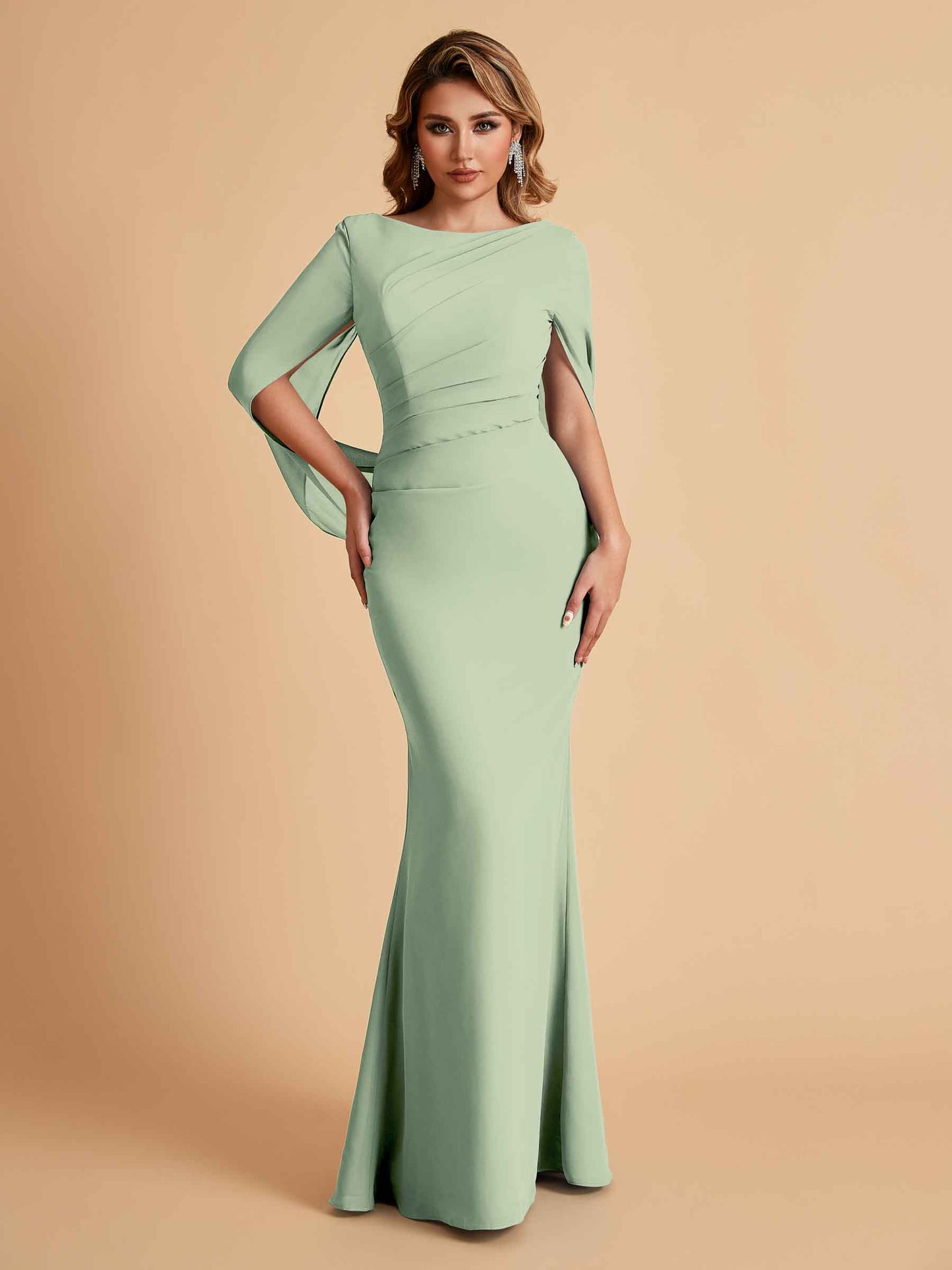 Elegant Mermaid Chiffon Half Sleeves Jewel Mother of the Brides Dresses Online