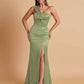 Elegant Soft Satin One Shoulder Strapless Side-Slit Mermaid Bridesmaid Dresses