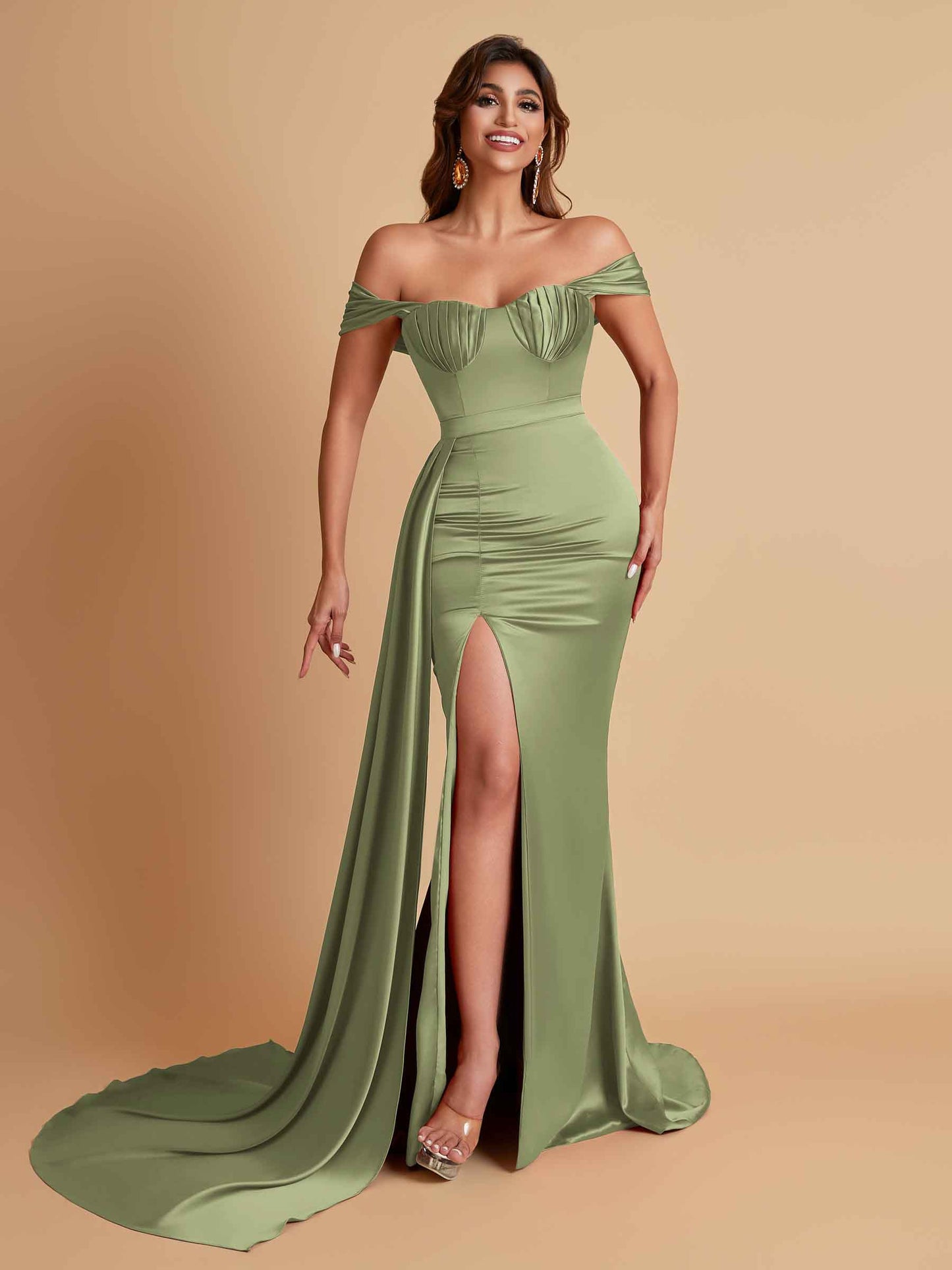 Sexy Soft Satin Sweetheart Off-the-shoulder Strapless Side-Slit Mermaid Bridesmaid Dresses