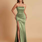 Elegant Soft Satin Strapless Split Side Mermaid Bridesmaid Dresses