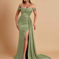 Gorgeous Soft Satin V-neck Off-the-Shoulder Side-Slit Mermaid Bridesmaid Dresses