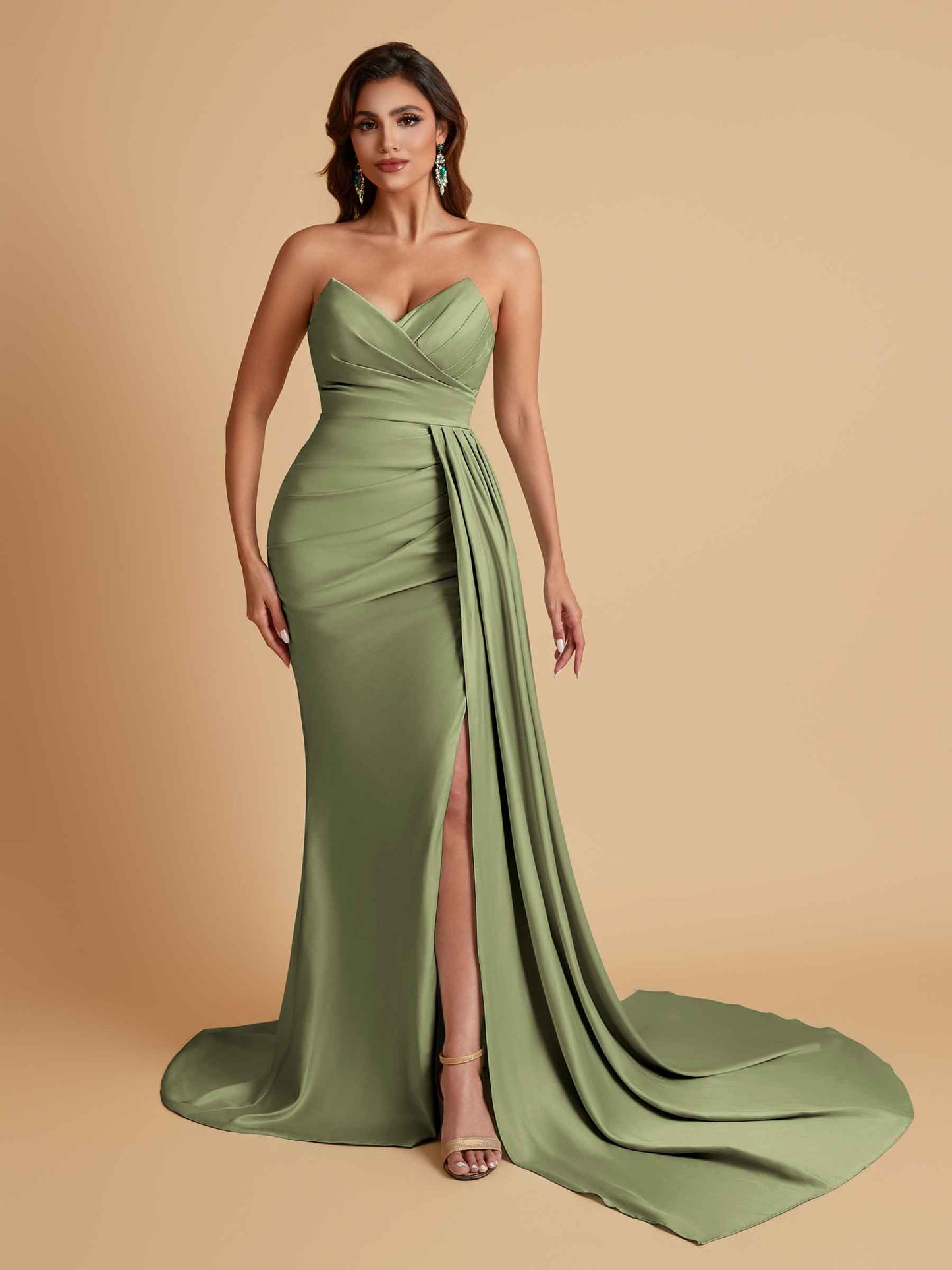 Sexy Soft Satin Mermaid V-neck Floor-Length Mermaid Bridesmaid Dresses