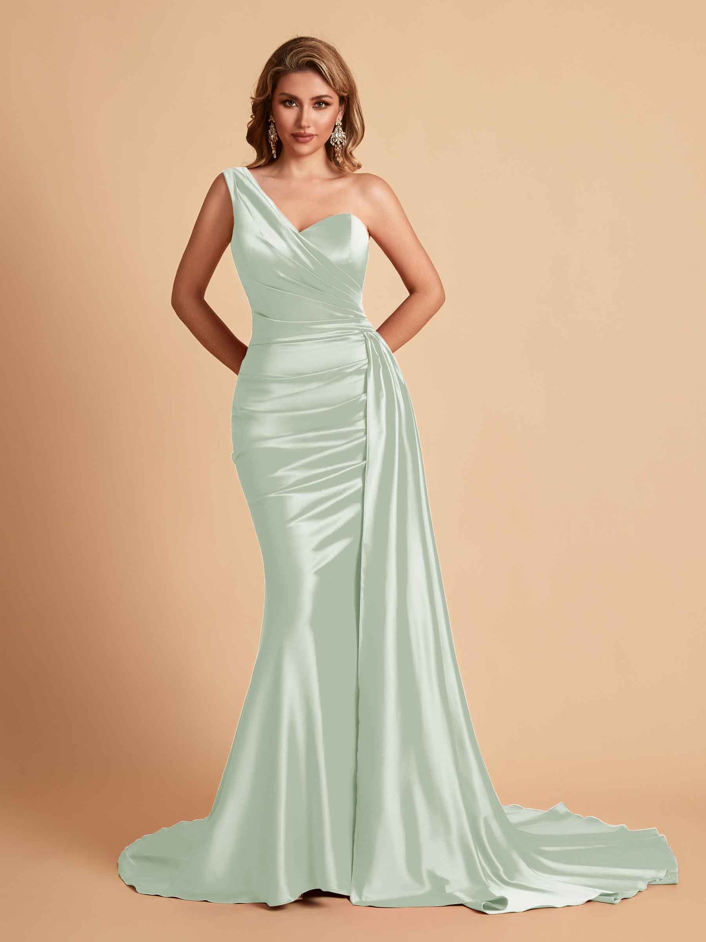 Sexy Satin Mermaid One Shoulder Maxi Long Bridesmaid Dresses Online