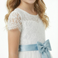Lace Flower Girl Dress for Wedding with Round Neck Short Sleeves Tulle A Line Formal Gown