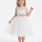 Sleeveless Lace Flower Girl Dress with Bow Waist, Classic A-Line Tulle Tea Length Design