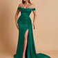Gorgeous Soft Satin V-neck Off-the-Shoulder Side-Slit Mermaid Bridesmaid Dresses