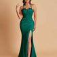 Sexy Soft Satin Mermaid Spaghetti Straps Side Slit Floor-Length Bridesmaid Dresses