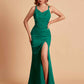 Sexy Satin V-neck Side Slit Mermaid Floor Length Bridesmaid Dresses