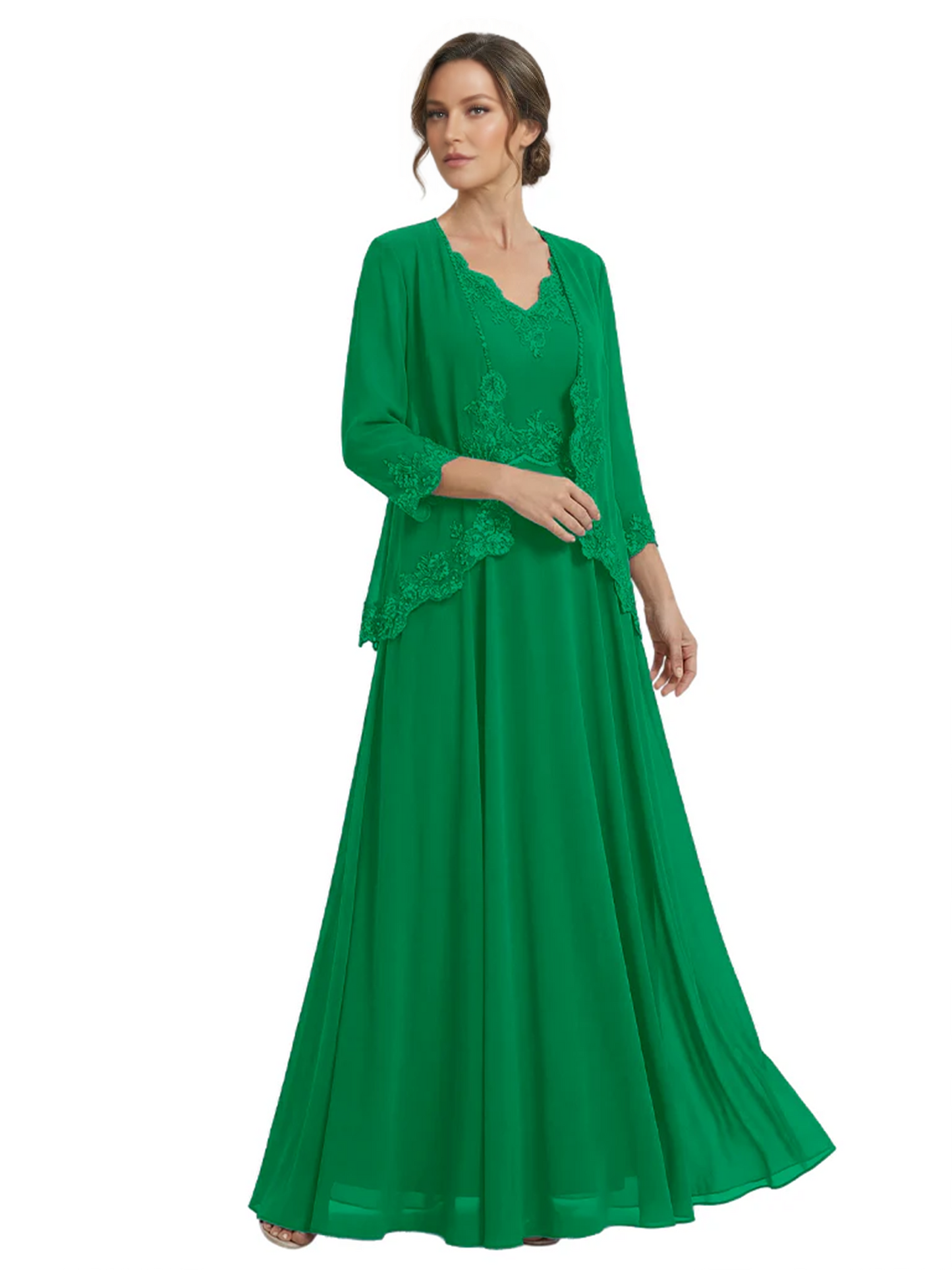 Plus Size A-line Chiffon 3/4 Sleeves Mother of the Brides Dresses Long Jacket Dress