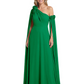 One Shoulder Mother of the Bride Dress Asymmetrical Cape Sleeve Gown with Floral