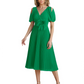 Wedding Formal Dress V-Neck Pleated Chiffon Gown with 3D Flower Accent Knee Length